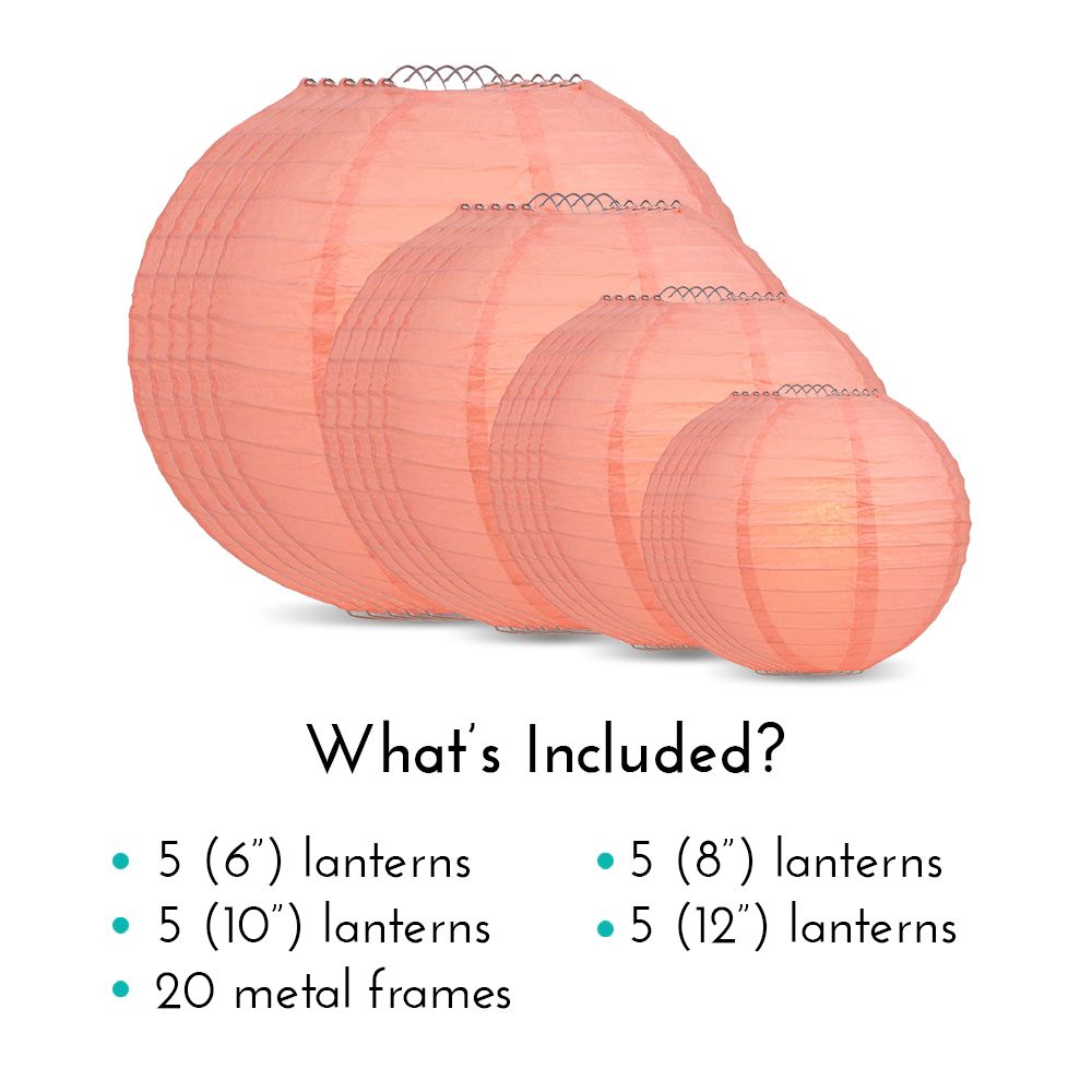 Ultimate 20pc Roseate Pink Paper Lantern Party Pack - Assorted Sizes of 6, 8, 10, 12 for Weddings, Birthday, Events and Decor - PaperLanternStore.com - Paper Lanterns, Decor, Party Lights &amp; More
