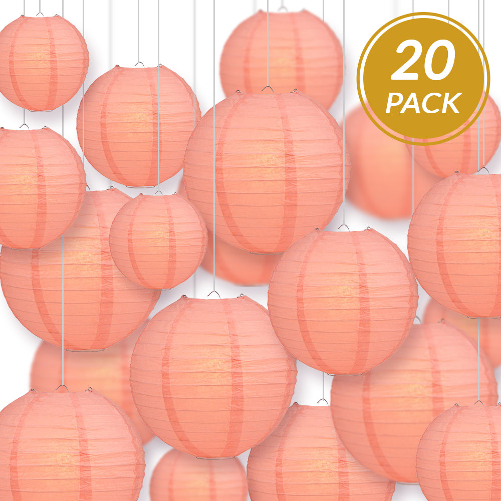 Ultimate 20pc Roseate Pink Paper Lantern Party Pack - Assorted Sizes of 6, 8, 10, 12 for Weddings, Birthday, Events and Decor