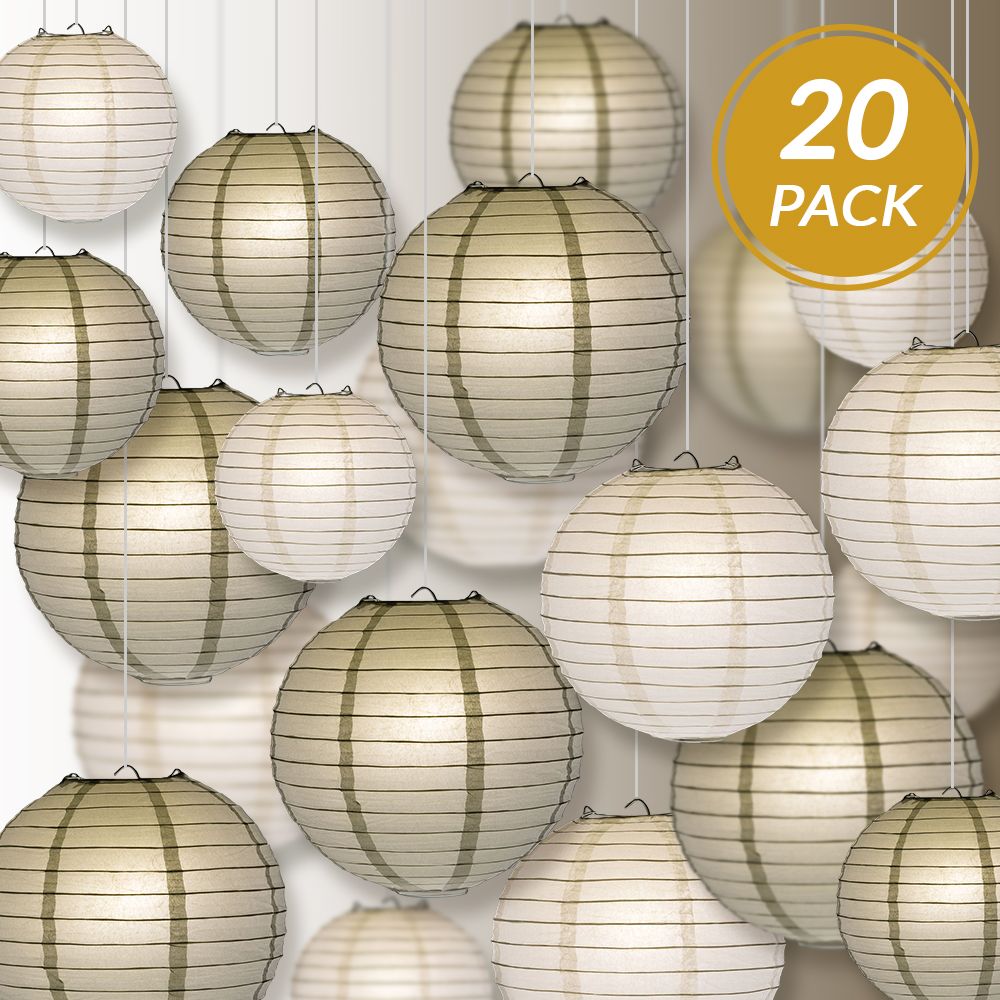 Ultimate 20-Piece Silver Variety Paper Lantern Party Pack - Assorted Sizes of 6", 8", 10", 12" (5 Round Lanterns Each) for Weddings, Events and Decor - PaperLanternStore.com - Paper Lanterns, Decor, Party Lights & More