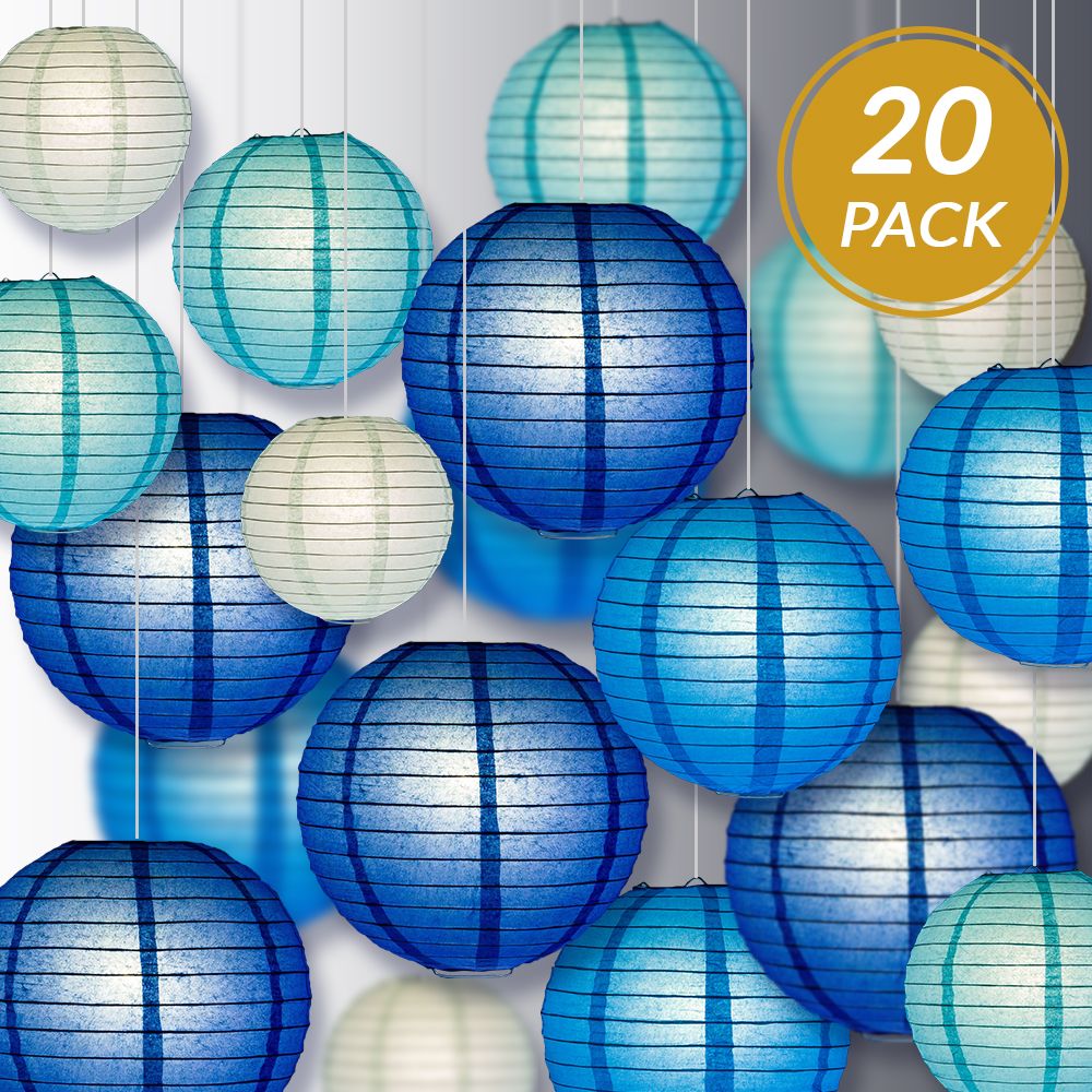 Ultimate 20-Piece Sky Blue Variety Paper Lantern Party Pack - Assorted Sizes 6", 8", 10", 12" (5 Lanterns Each) Weddings, Birthday, Events, Decor - PaperLanternStore.com - Paper Lanterns, Decor, Party Lights & More