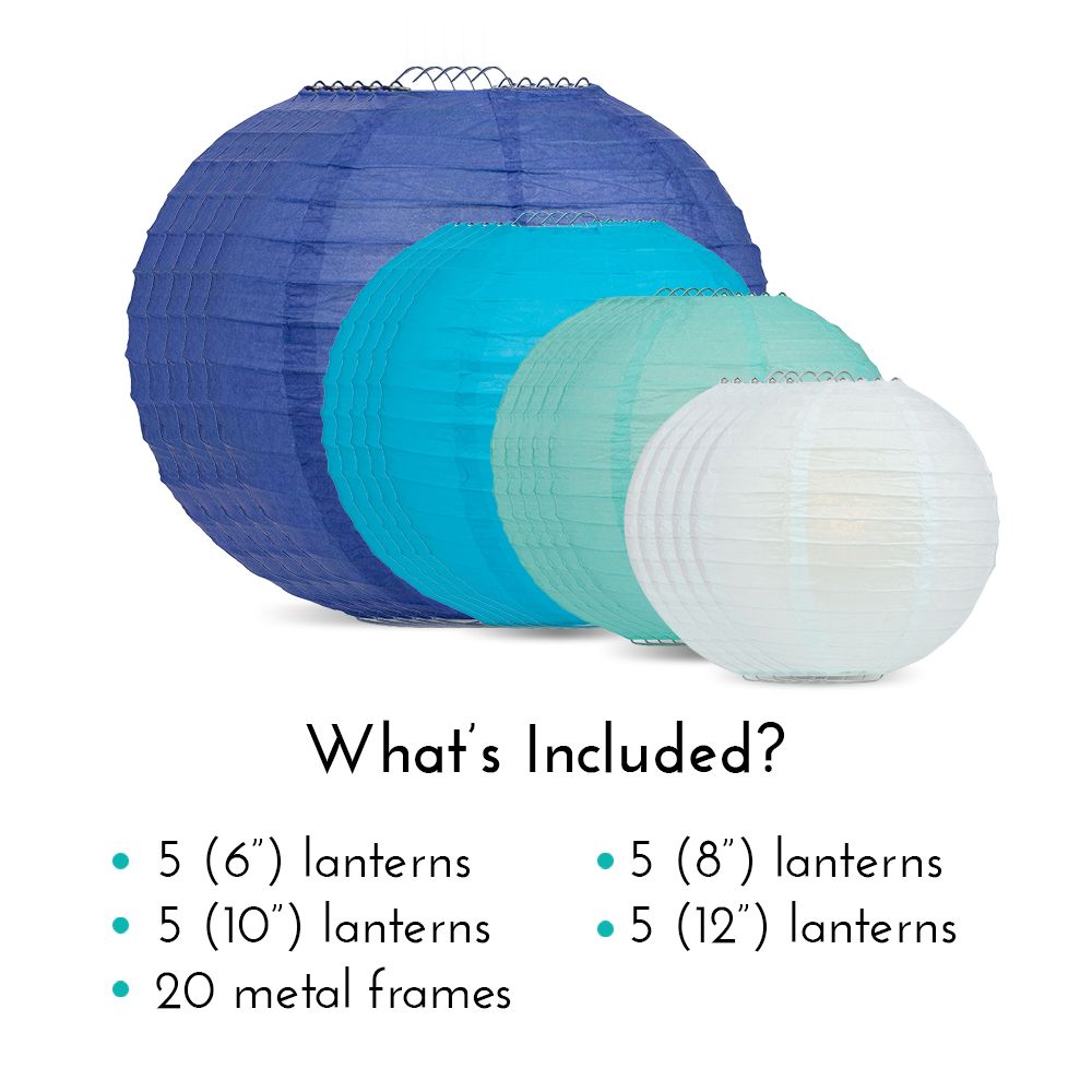 Ultimate 20-Piece Sky Blue Variety Paper Lantern Party Pack - Assorted Sizes 6&quot;, 8&quot;, 10&quot;, 12&quot; (5 Lanterns Each) Weddings, Birthday, Events, Decor - PaperLanternStore.com - Paper Lanterns, Decor, Party Lights &amp; More