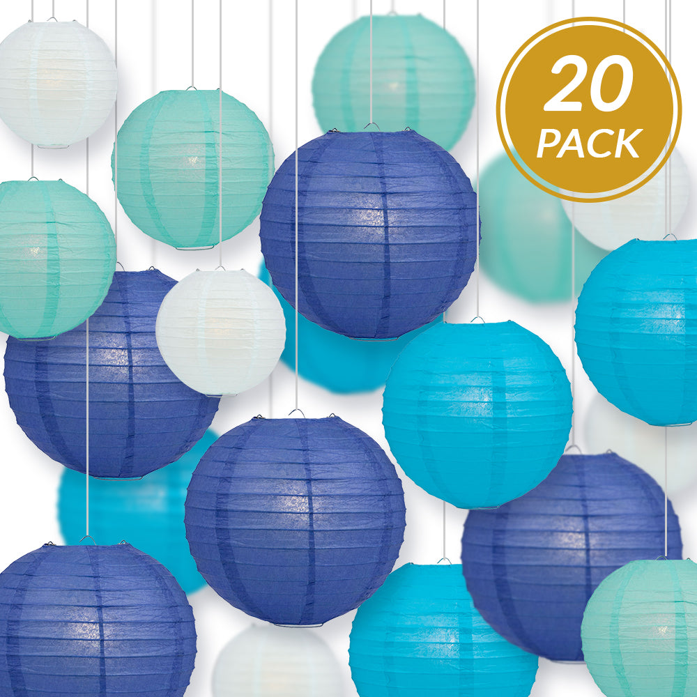 Ultimate 20-Piece Sky Blue Variety Paper Lantern Party Pack - Assorted Sizes 6", 8", 10", 12" (5 Lanterns Each) Weddings, Birthday, Events, Decor - PaperLanternStore.com - Paper Lanterns, Decor, Party Lights & More