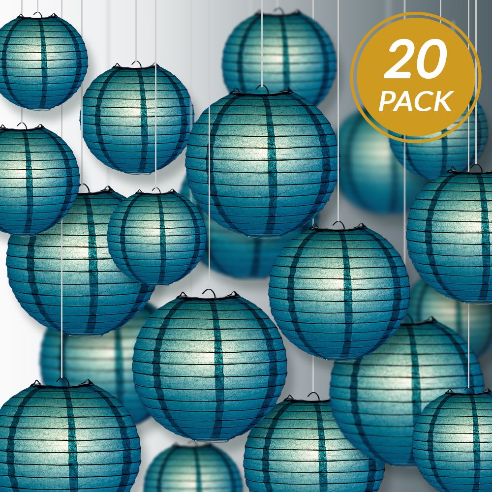 Ultimate 20pc Tahiti Teal Paper Lantern Party Pack - Assorted Sizes of 6, 8, 10, 12 for Weddings, Birthday, Events and Decor - PaperLanternStore.com - Paper Lanterns, Decor, Party Lights &amp; More