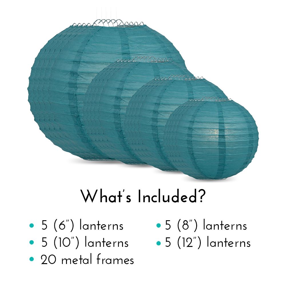 Ultimate 20pc Tahiti Teal Paper Lantern Party Pack - Assorted Sizes of 6, 8, 10, 12 for Weddings, Birthday, Events and Decor - PaperLanternStore.com - Paper Lanterns, Decor, Party Lights &amp; More