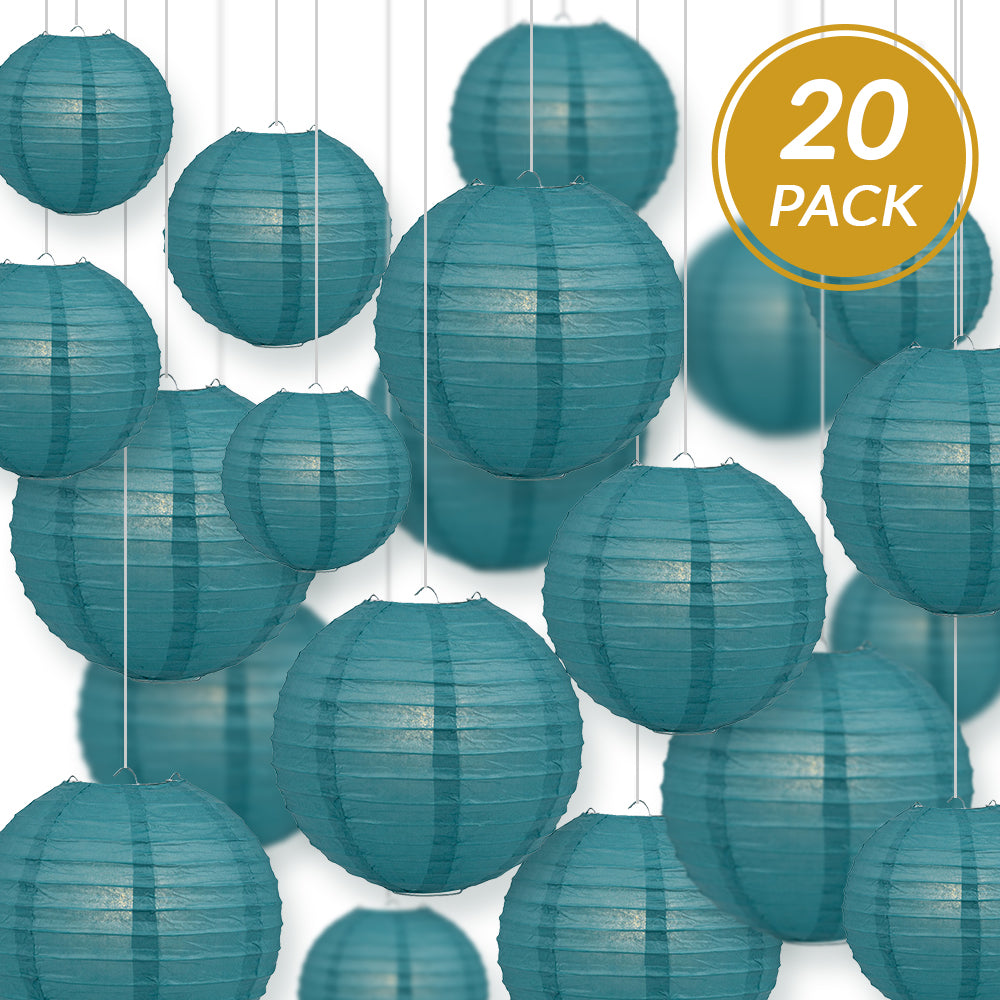 Ultimate 20pc Tahiti Teal Paper Lantern Party Pack - Assorted Sizes of 6, 8, 10, 12 for Weddings, Birthday, Events and Decor