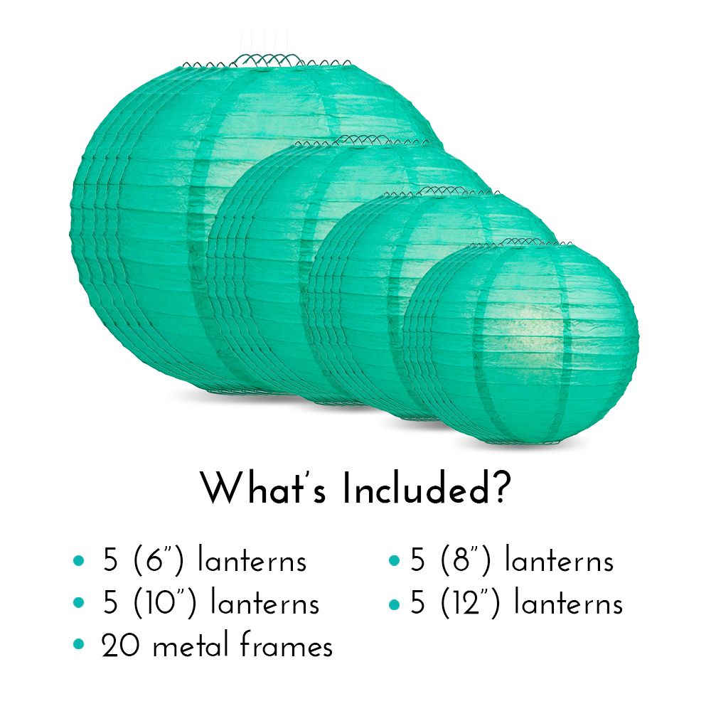 Ultimate 20pc Teal Green Paper Lantern Party Pack - Assorted Sizes of 6, 8, 10, 12 for Weddings, Birthday, Events and Decor - PaperLanternStore.com - Paper Lanterns, Decor, Party Lights &amp; More