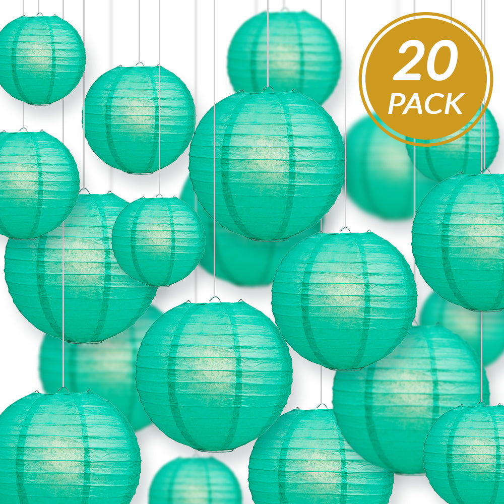 Ultimate 20pc Teal Green Paper Lantern Party Pack - Assorted Sizes of 6, 8, 10, 12 for Weddings, Birthday, Events and Decor