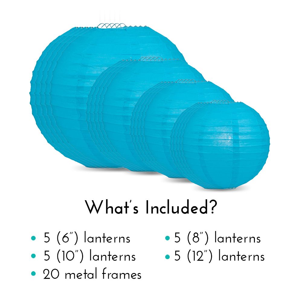 Ultimate 20pc Turquoise Paper Lantern Party Pack - Assorted Sizes of 6, 8, 10, 12 for Weddings, Birthday, Events and Decor - PaperLanternStore.com - Paper Lanterns, Decor, Party Lights &amp; More