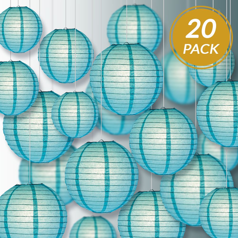 Ultimate 20pc Water Blue Paper Lantern Party Pack - Assorted Sizes of 6, 8, 10, 12 for Weddings, Birthday, Events and Decor - PaperLanternStore.com - Paper Lanterns, Decor, Party Lights &amp; More