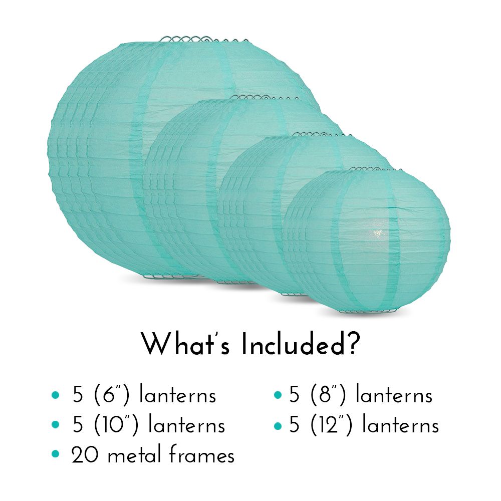 Ultimate 20pc Water Blue Paper Lantern Party Pack - Assorted Sizes of 6, 8, 10, 12 for Weddings, Birthday, Events and Decor - PaperLanternStore.com - Paper Lanterns, Decor, Party Lights &amp; More