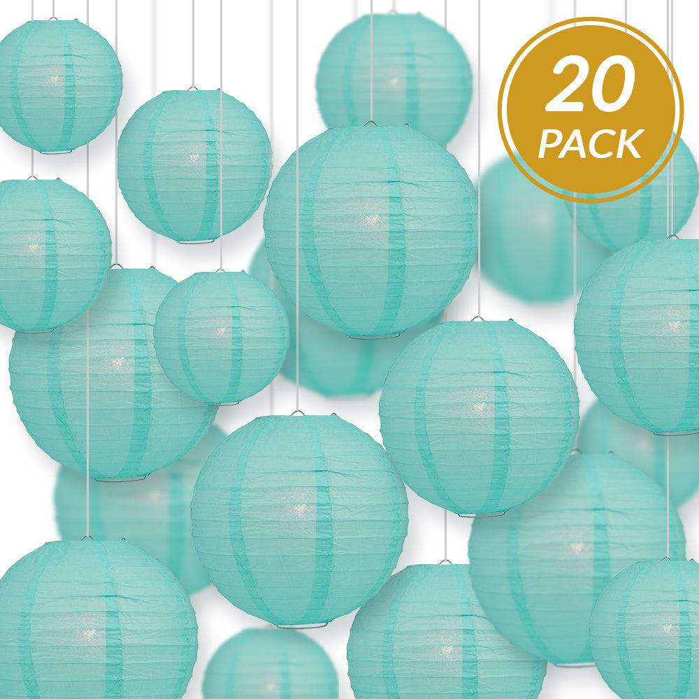 Ultimate 20pc Water Blue Paper Lantern Party Pack - Assorted Sizes of 6, 8, 10, 12 for Weddings, Birthday, Events and Decor - PaperLanternStore.com - Paper Lanterns, Decor, Party Lights &amp; More