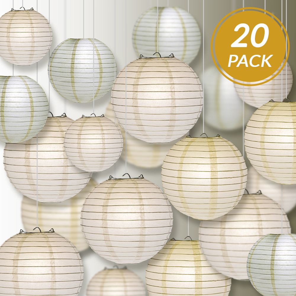 Ultimate 20-Piece White Variety Paper Lantern Party Pack - Assorted Sizes of 6&quot;, 8&quot;, 10&quot;, 12&quot; (5 Round Lanterns Each) for Weddings, Events and Decor - PaperLanternStore.com - Paper Lanterns, Decor, Party Lights &amp; More