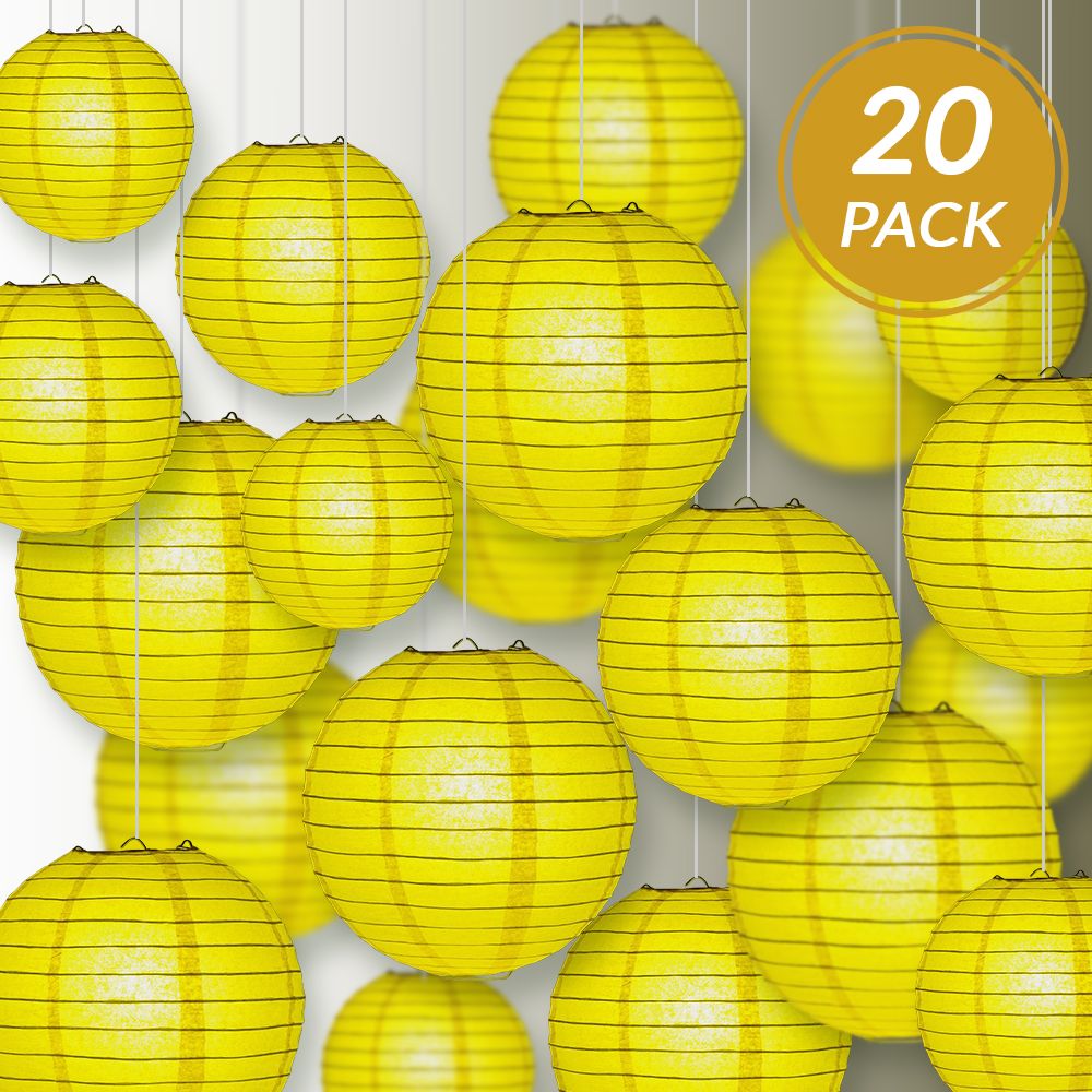 Ultimate 20pc Yellow Paper Lantern Party Pack - Assorted Sizes of 6, 8, 10, 12 for Weddings, Birthday, Events and Decor - PaperLanternStore.com - Paper Lanterns, Decor, Party Lights &amp; More