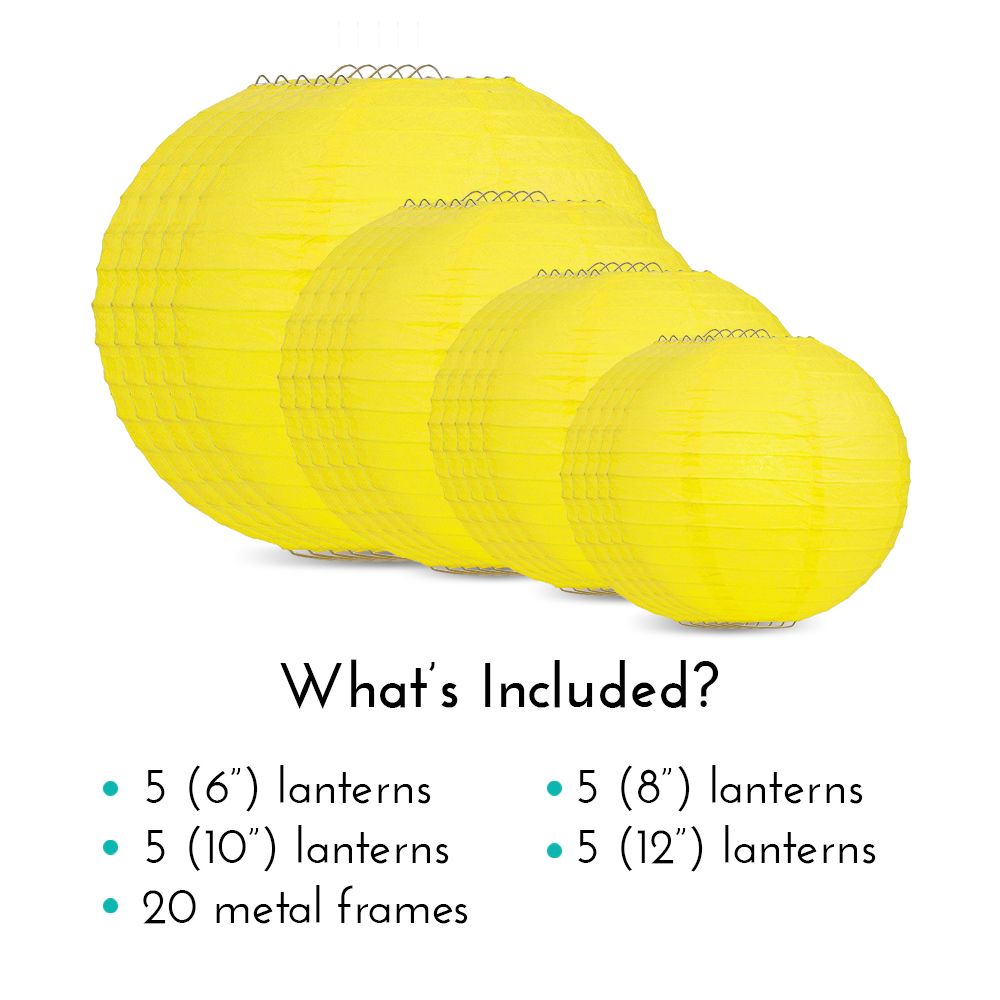 Ultimate 20pc Yellow Paper Lantern Party Pack - Assorted Sizes of 6, 8, 10, 12 for Weddings, Birthday, Events and Decor - PaperLanternStore.com - Paper Lanterns, Decor, Party Lights &amp; More