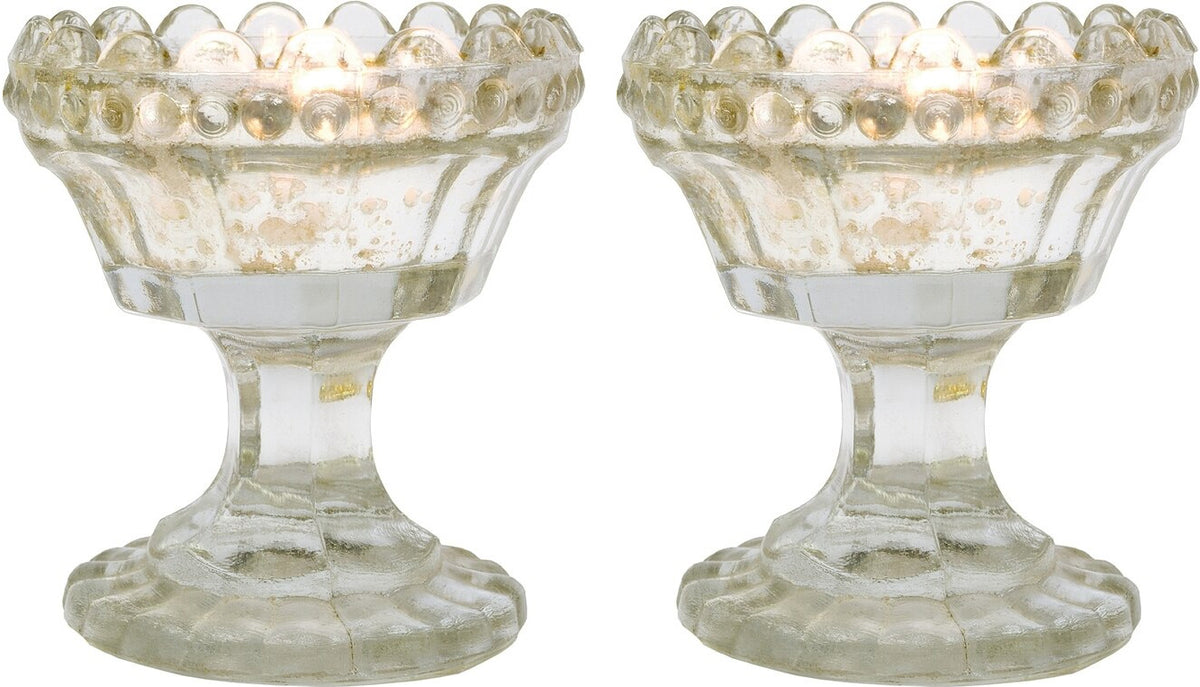 2 PACK | Vintage Mercury Glass Candle Holder (3-Inch, Charlene Chalice Design, Silver) - For Use with Tea Lights - For Home Decor, Parties, and Wedding Decorations - PaperLanternStore.com - Paper Lanterns, Decor, Party Lights &amp; More
