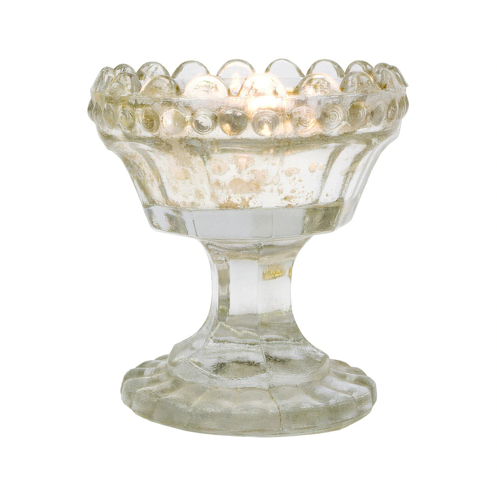 Vintage Mercury Glass Candle Holder (3-Inch, Charlene Chalice Design, Silver) - For Use with Tea Lights - For Home Decor, Parties, and Wedding Decorations - PaperLanternStore.com - Paper Lanterns, Decor, Party Lights &amp; More
