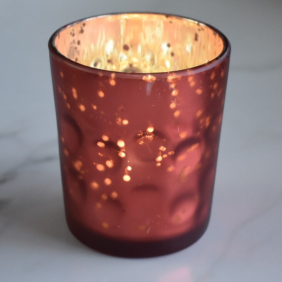 4 Pack | Vintage Mercury Glass Candle Holders (3-Inch, Tess Design, Rustic Copper Red) - for use with Tea Lights - for Home Décor, Parties and Wedding Decorations - PaperLanternStore.com - Paper Lanterns, Decor, Party Lights &amp; More