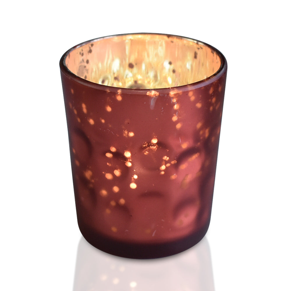 4 Pack | Vintage Mercury Glass Candle Holders (3-Inch, Tess Design, Rustic Copper Red) - for use with Tea Lights - for Home Décor, Parties and Wedding Decorations - PaperLanternStore.com - Paper Lanterns, Decor, Party Lights &amp; More