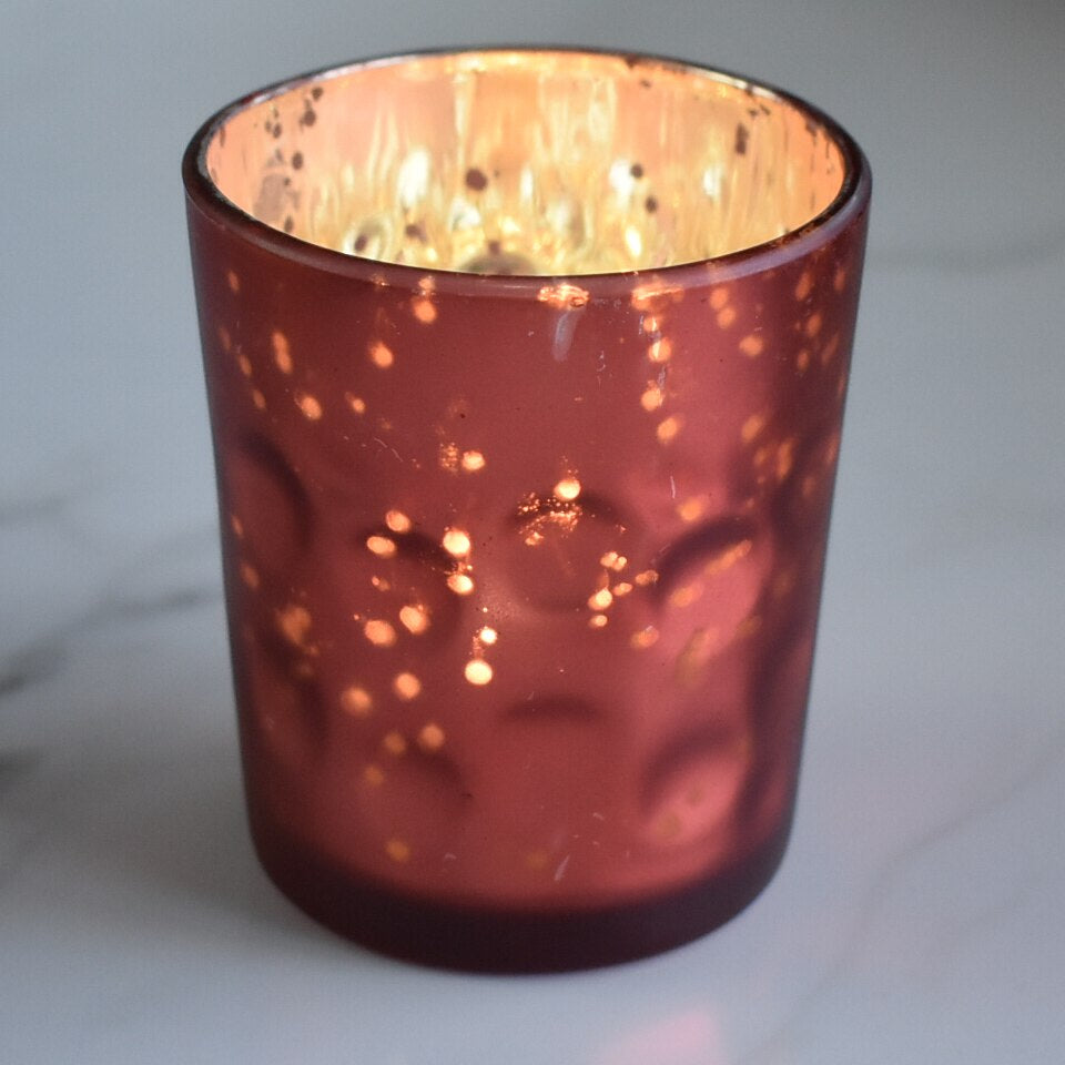 Vintage Mercury Glass Candle Holder (3-Inch, Tess Design, Rustic Copper Red) - for use with Tea Lights - for Home Décor, Parties and Wedding Decorations - PaperLanternStore.com - Paper Lanterns, Decor, Party Lights &amp; More