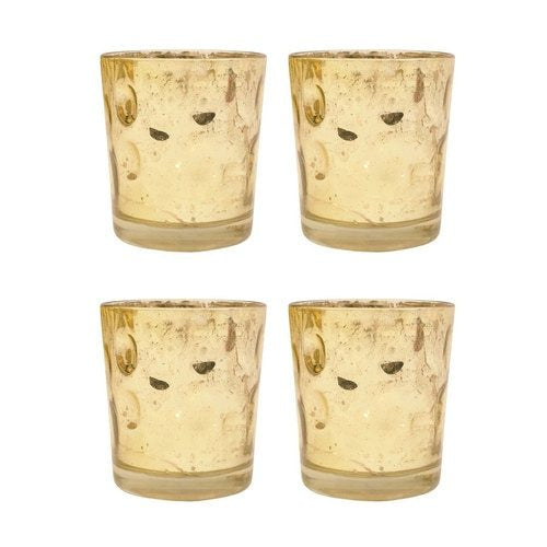 4 Pack | Vintage Mercury Glass Candle Holders (3-Inch, Tess Design, Gold) - for use with Tea Lights - for Home Décor, Parties and Wedding Decorations - PaperLanternStore.com - Paper Lanterns, Decor, Party Lights &amp; More
