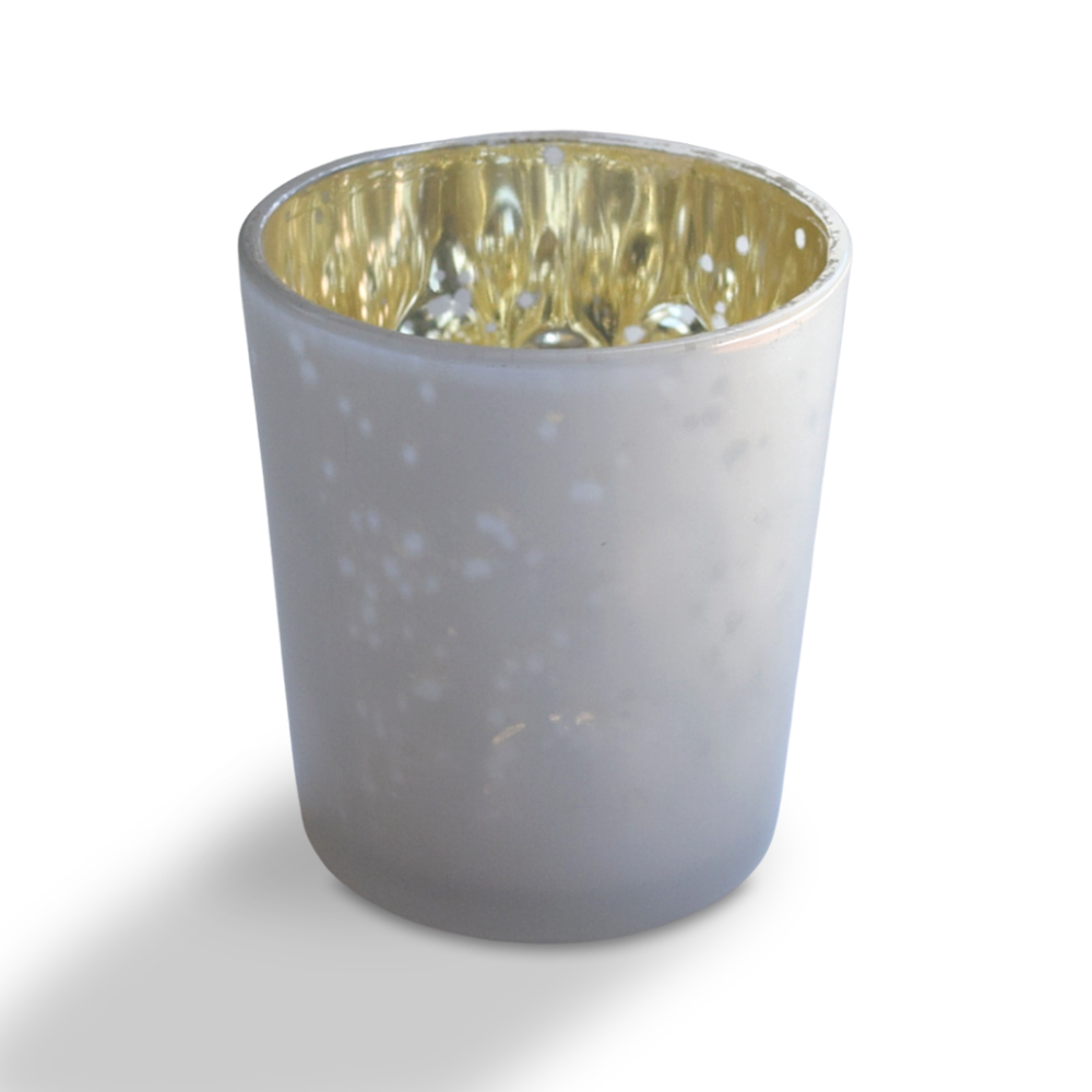 Vintage Mercury Glass Candle Holder (3-Inch, Tess Design, Pearl White) - for use with Tea Lights - for Home Décor, Parties and Wedding Decorations