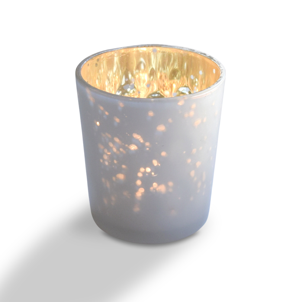 4 Pack | Vintage Mercury Glass Candle Holders (3-Inch, Tess Design, Pearl White) - for use with Tea Lights - for Home Décor, Parties and Wedding Decorations - PaperLanternStore.com - Paper Lanterns, Decor, Party Lights & More