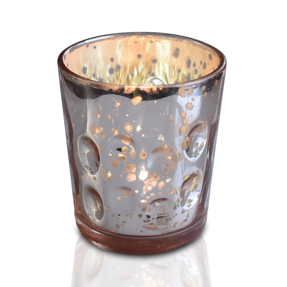 Vintage Mercury Glass Candle Holder (3-Inch, Tess Design, Rose Gold Pink) - for use with Tea Lights - for Home Décor, Parties and Wedding Decorations - PaperLanternStore.com - Paper Lanterns, Decor, Party Lights &amp; More