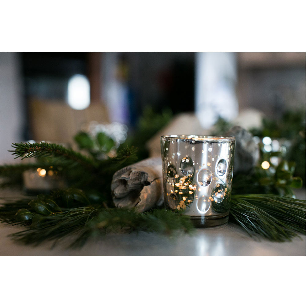 Vintage Mercury Glass Candle Holder (3-Inch, Tess Design, Silver) - for use with Tea Lights - for Home Décor, Parties and Wedding Decorations - PaperLanternStore.com - Paper Lanterns, Decor, Party Lights &amp; More