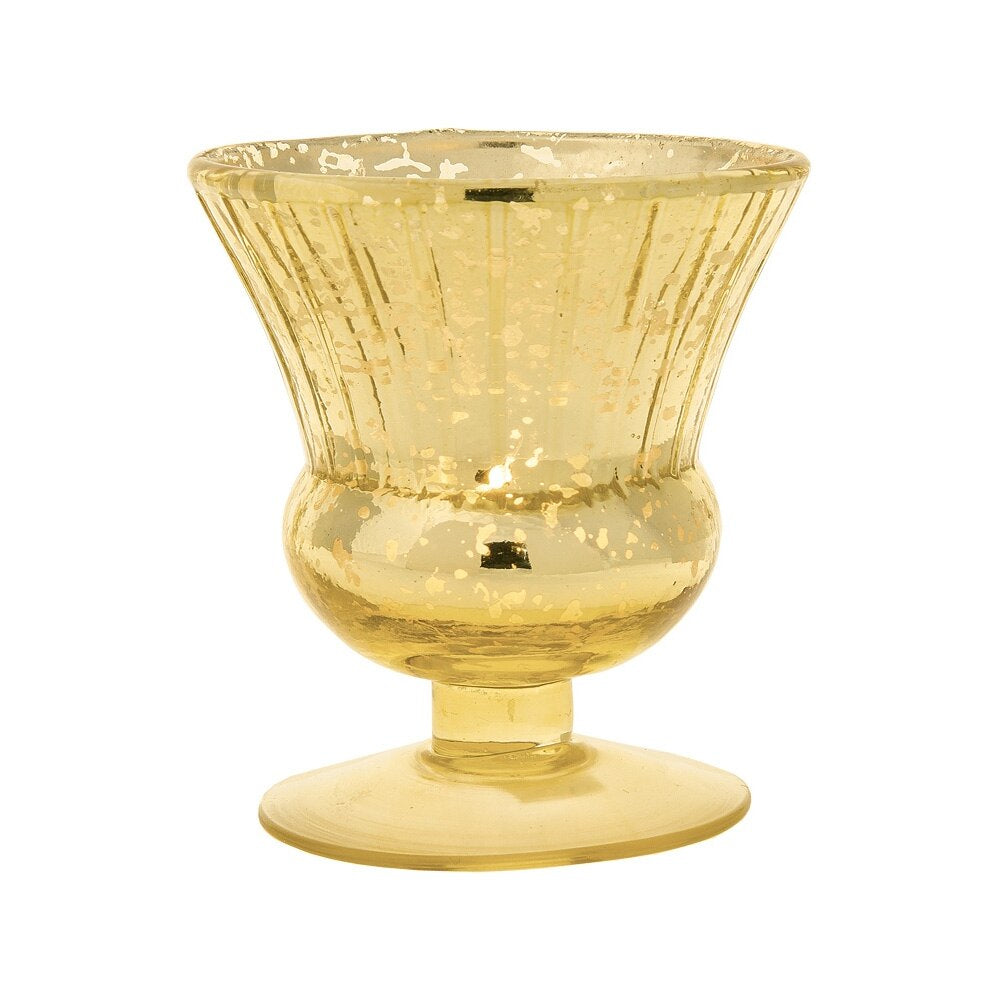 Vintage Mercury Glass Candle Holder (3.5-Inch, Olivia Design, Fluted Urn Gold) - Decorative Candle Holder - For Home Decor and Wedding Centerpieces - PaperLanternStore.com - Paper Lanterns, Decor, Party Lights &amp; More