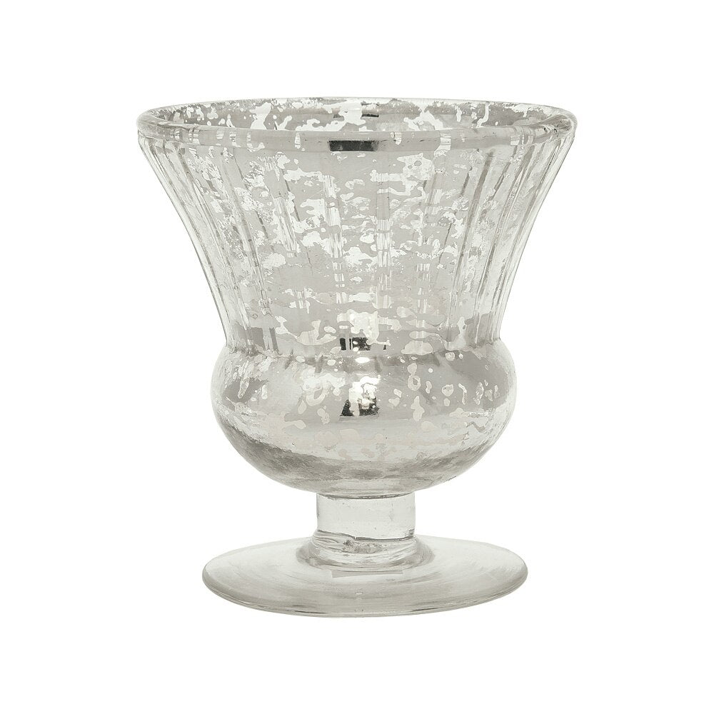 Vintage Mercury Glass Candle Holder (3.5-Inch, Olivia Design, Fluted Urn, Silver) - Decorative Candle Holder - For Home Decor and Wedding Centerpieces - PaperLanternStore.com - Paper Lanterns, Decor, Party Lights & More