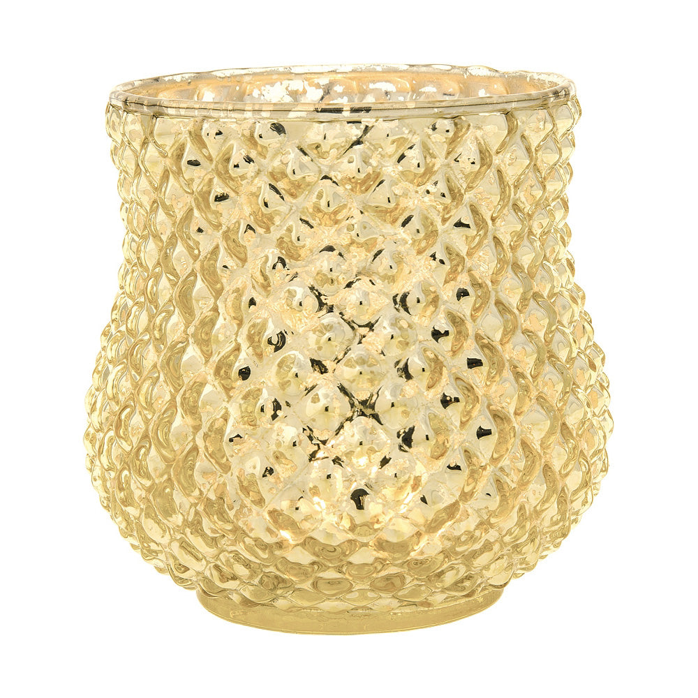 Vintage Mercury Glass Candle Holder (4-Inch, Large Ruby Design, Gold) - Decorative Candle Holder - For Home Decor and Wedding Centerpieces - PaperLanternStore.com - Paper Lanterns, Decor, Party Lights &amp; More