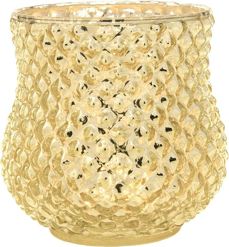 Vintage Mercury Glass Candle Holder (4-Inch, Large Ruby Design, Gold) - Decorative Candle Holder - For Home Decor and Wedding Centerpieces - PaperLanternStore.com - Paper Lanterns, Decor, Party Lights &amp; More
