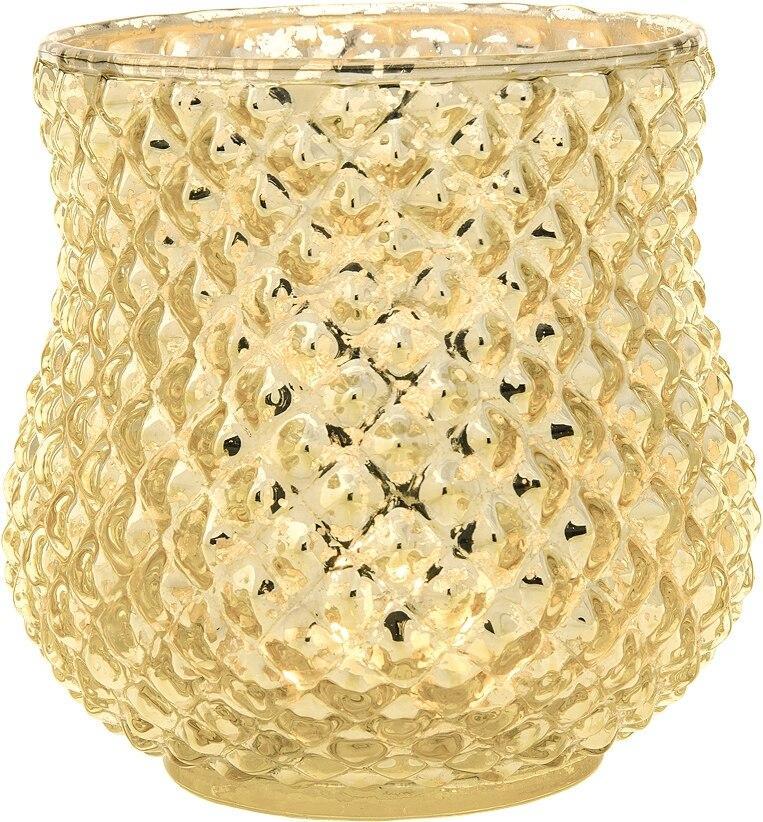 Imagination Gold Mercury Glass Tea Light Votive Candle Holders (Set of 4, Assorted Designs and Sizes)