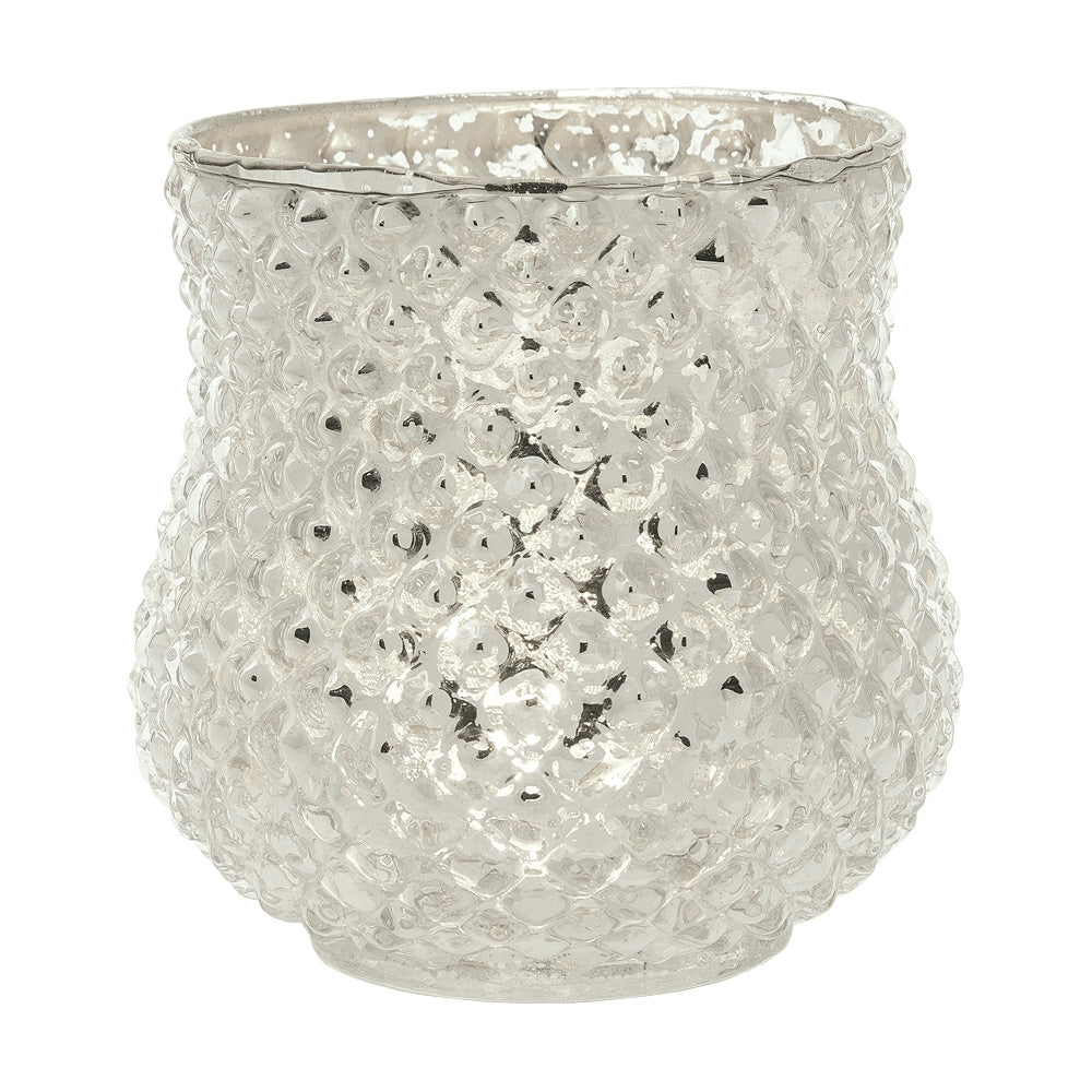 Vintage Mercury Glass Candle Holder (4-Inch, Ruby Design, Silver) - Decorative Candle Holder - Home Decor, Party Decorations and Wedding Centerpieces - PaperLanternStore.com - Paper Lanterns, Decor, Party Lights &amp; More