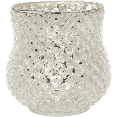 Vintage Mercury Glass Candle Holder (4-Inch, Ruby Design, Silver) - Decorative Candle Holder - Home Decor, Party Decorations and Wedding Centerpieces - PaperLanternStore.com - Paper Lanterns, Decor, Party Lights &amp; More
