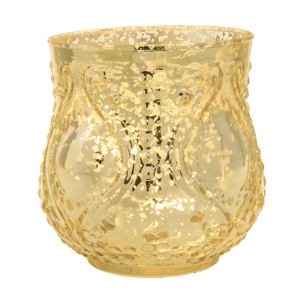 Vintage Mercury Glass Candle Holder (4-Inch, Rose Design, Large Nouveau Motif, Gold) - Decorative Candle Holder - Home Decor and Wedding Centerpieces - PaperLanternStore.com - Paper Lanterns, Decor, Party Lights &amp; More