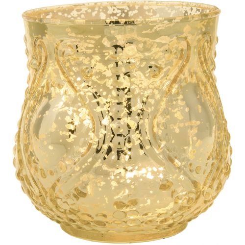 Vintage Mercury Glass Candle Holder (4-Inch, Rose Design, Large Nouveau Motif, Gold) - Decorative Candle Holder - Home Decor and Wedding Centerpieces - PaperLanternStore.com - Paper Lanterns, Decor, Party Lights & More