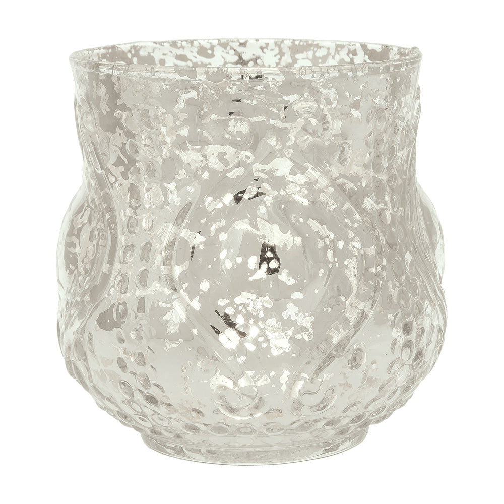 Vintage Mercury Glass Candle Holder (4-Inch, Rose Design, Large Nouveau Motif, Silver) - Decorative Candle Holder - For Home Decor - PaperLanternStore.com - Paper Lanterns, Decor, Party Lights &amp; More