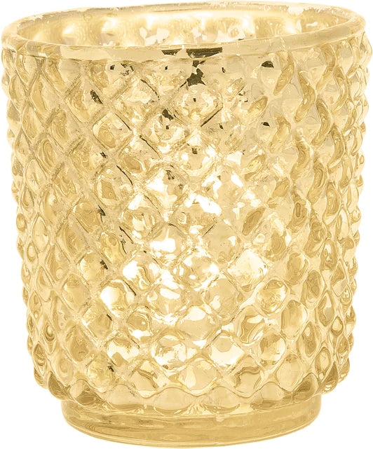 Vintage Mercury Glass Candle Holder (3-Inch, Small Rachel Design, Gold) - For use with Tea Light - Decorative Candle Holder for Home Decor and Wedding Centerpieces - PaperLanternStore.com - Paper Lanterns, Decor, Party Lights &amp; More