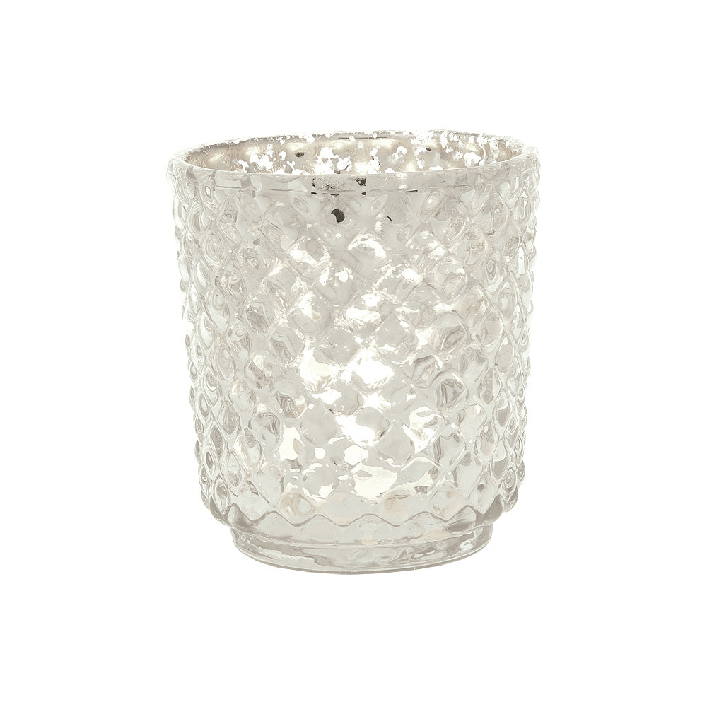 Vintage Mercury Glass Candle Holder (3-Inch, Small Rachel Design, Silver) - For use with Tea Light -Decorative Candle Holder for Home Decor and Wedding Centerpieces - PaperLanternStore.com - Paper Lanterns, Decor, Party Lights &amp; More