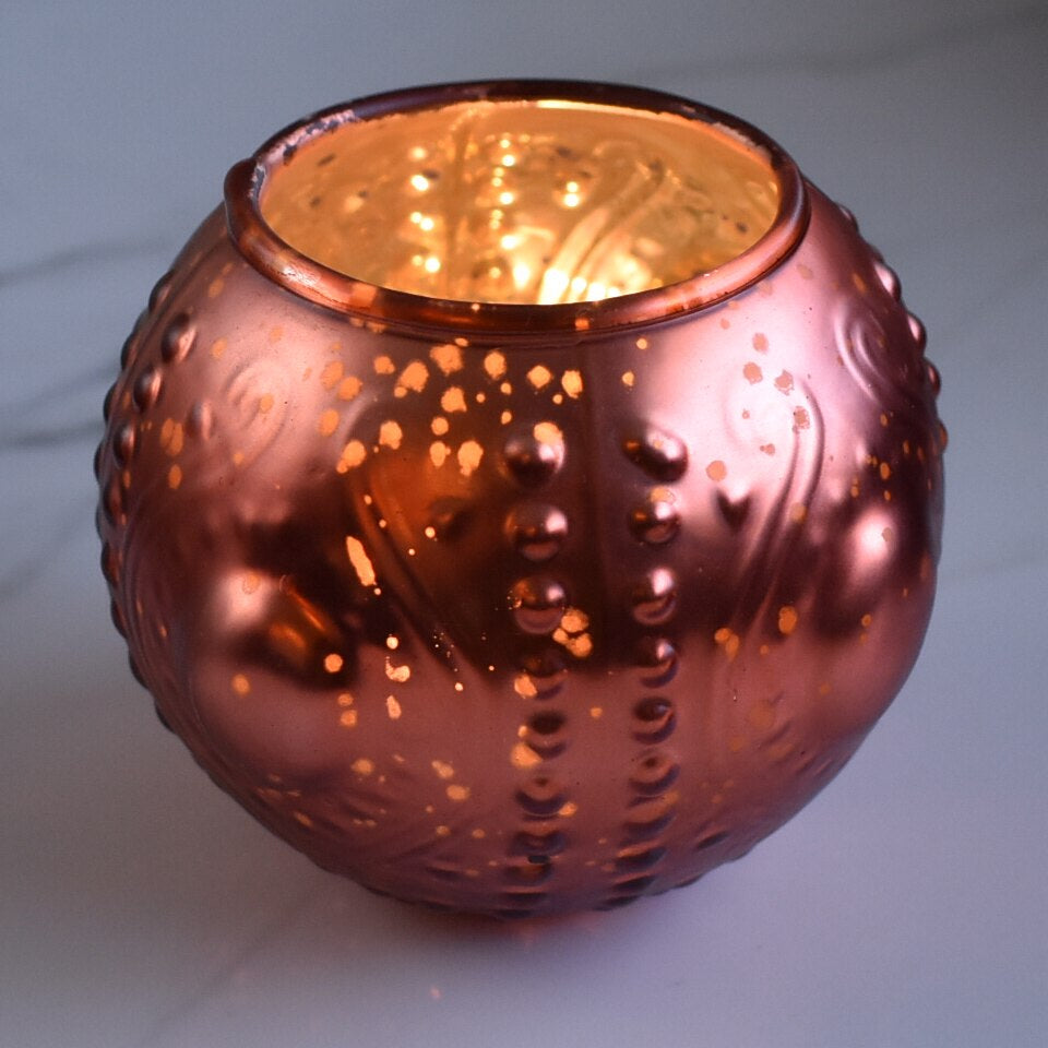6 Pack | Vintage Mercury Glass Vase and Candle Holders (3.25-Inches, Small Josephine Design, Rustic Copper Red) - Use with Tea lights - for Home Décor, Parties and Weddings - PaperLanternStore.com - Paper Lanterns, Decor, Party Lights & More