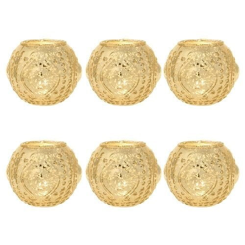 6 Pack | Vintage Mercury Glass Vase and Candle Holders (3.25-Inches, Small Josephine Design, Gold) - Use with Tea lights - for Home Décor, Parties and Weddings - PaperLanternStore.com - Paper Lanterns, Decor, Party Lights & More