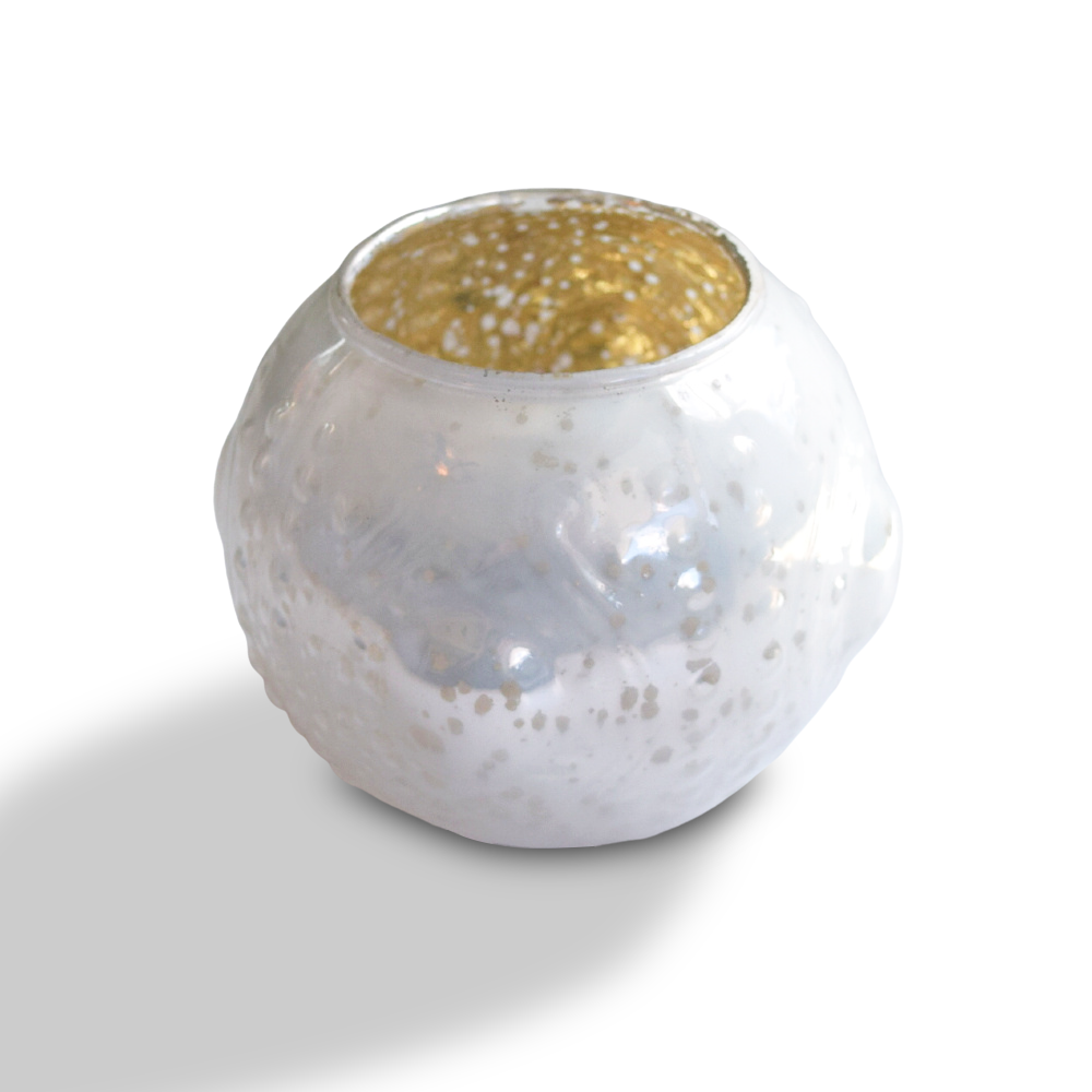 Vintage Elegance Pearl White Mercury Glass Tea Light Votive Candle Holders (Set of 5, Assorted Designs and Sizes)