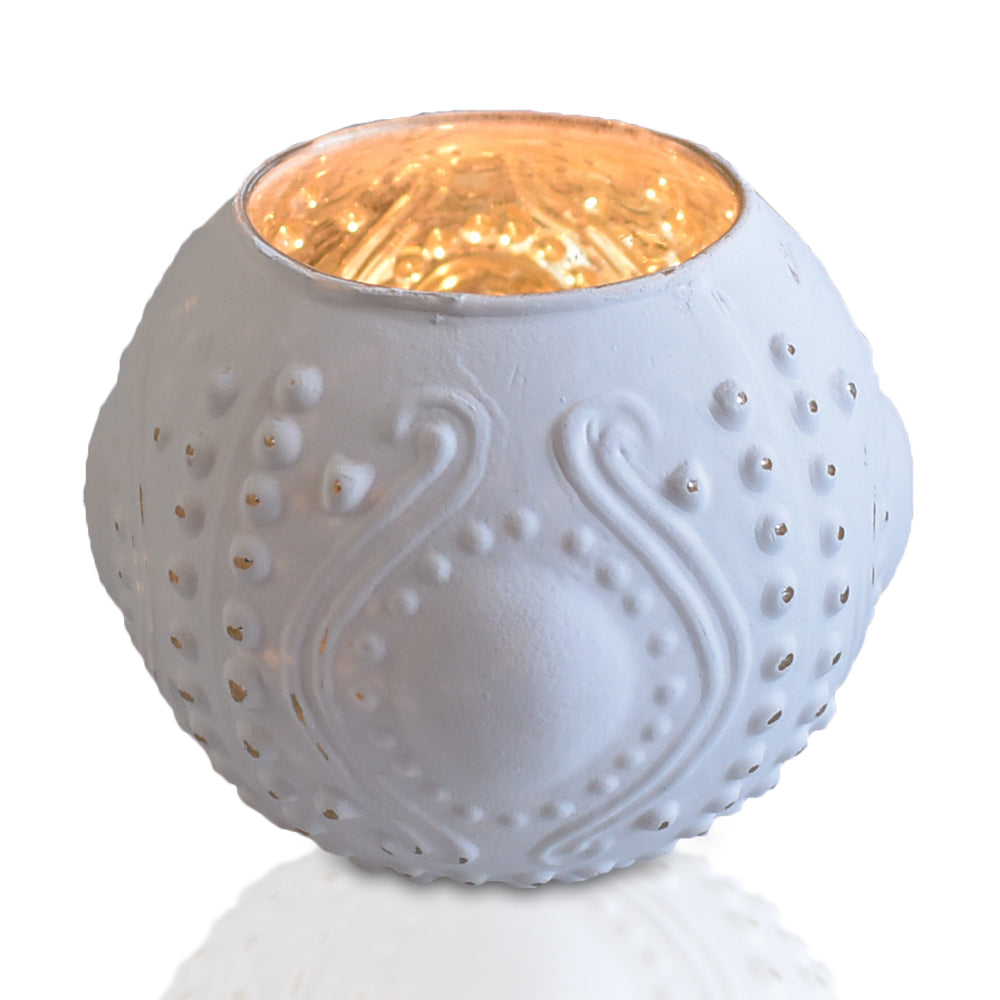 6 Pack | Vintage Mercury Glass Vase and Candle Holders (3.25-Inches, Small Josephine Design, Antique White) - Use with Tea lights - for Home Décor, Parties and Weddings - PaperLanternStore.com - Paper Lanterns, Decor, Party Lights & More