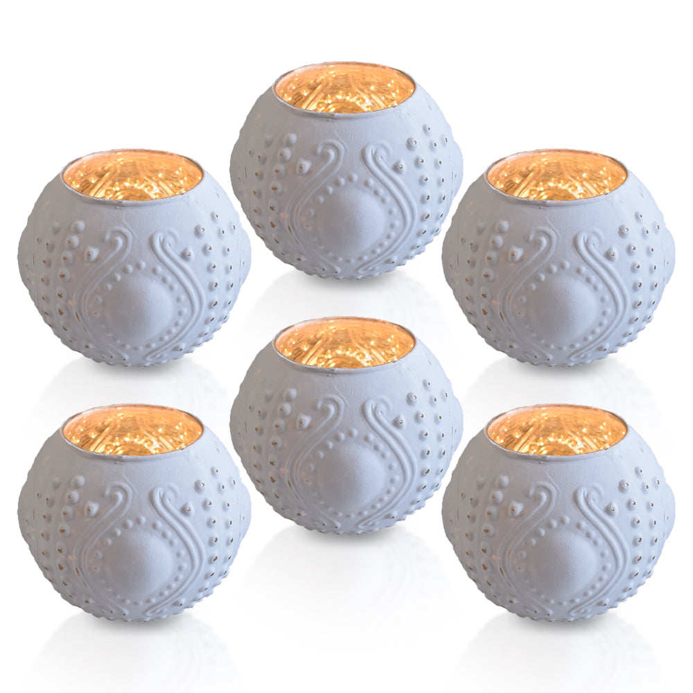 6 Pack | Vintage Mercury Glass Vase and Candle Holders (3.25-Inches, Small Josephine Design, Antique White) - Use with Tea lights - for Home Décor, Parties and Weddings - PaperLanternStore.com - Paper Lanterns, Decor, Party Lights & More