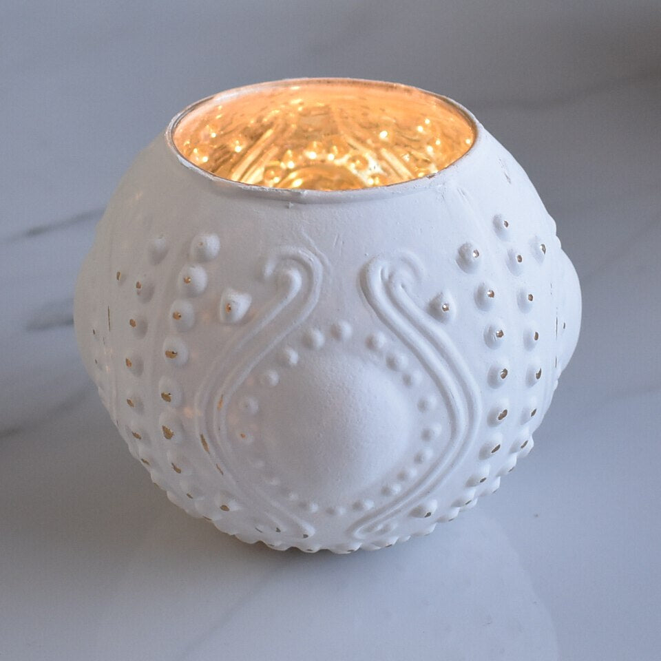 Vintage Mercury Glass Vase and Candle Holder (3.25-Inches, Small Josephine Design, Antique White) - Use with Tea lights - for Home Décor, Parties and Weddings - PaperLanternStore.com - Paper Lanterns, Decor, Party Lights &amp; More