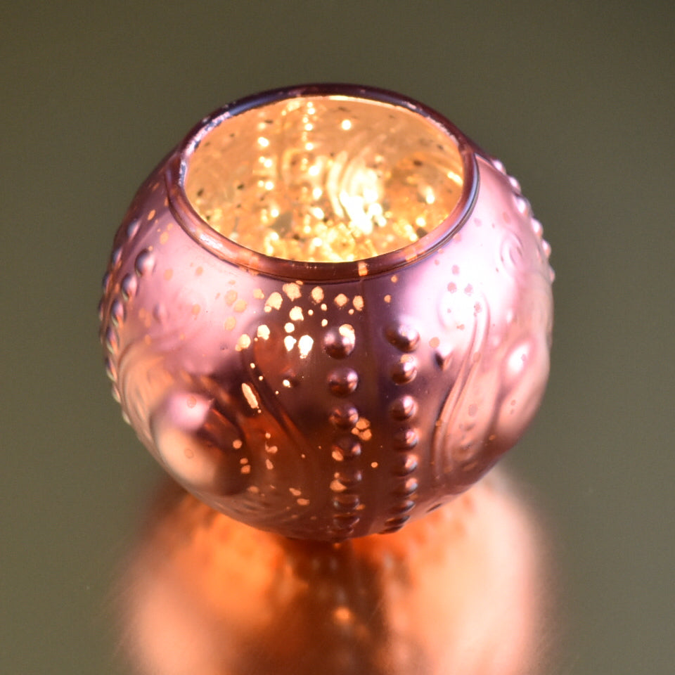 6 Pack | Vintage Mercury Glass Vase and Candle Holders (3.25-Inches, Small Josephine Design, Rose Gold Pink) - Use with Tea lights - for Home Décor, Parties and Weddings - PaperLanternStore.com - Paper Lanterns, Decor, Party Lights &amp; More