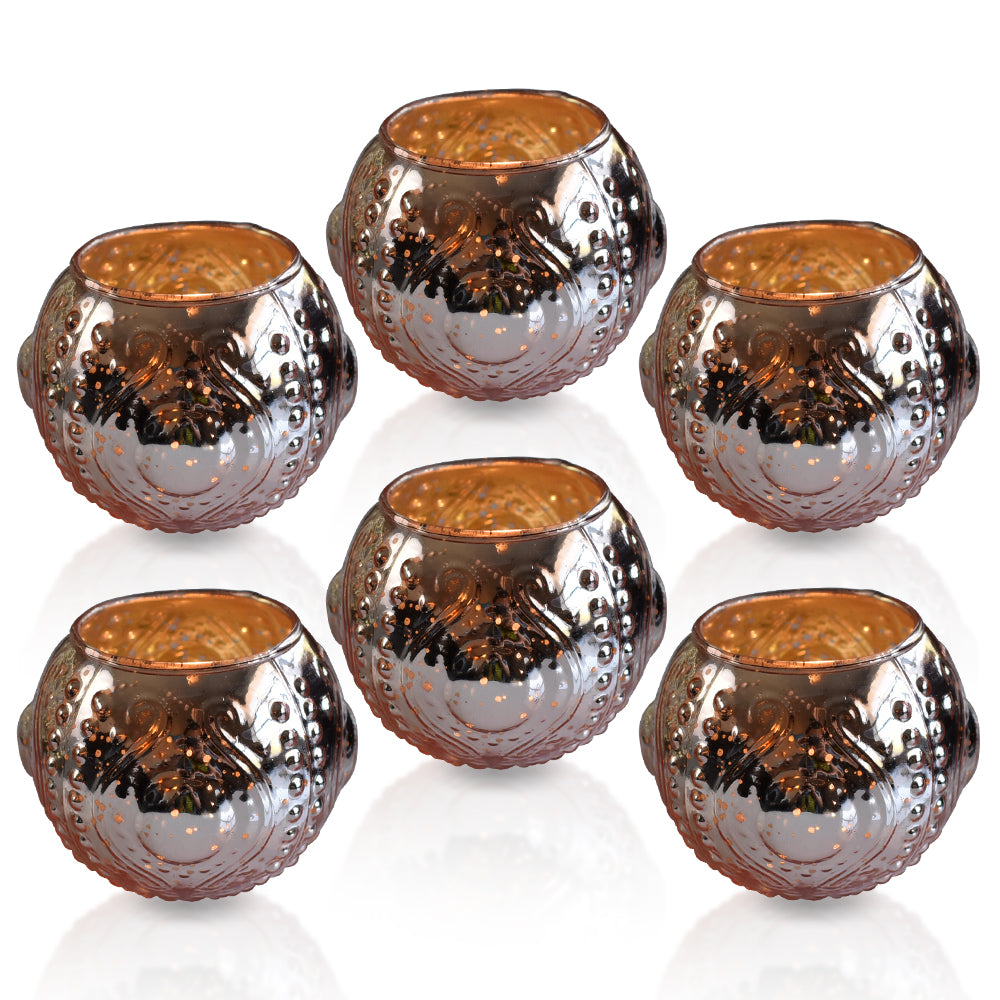 6 Pack | Vintage Mercury Glass Vase and Candle Holders (3.25-Inches, Small Josephine Design, Rose Gold Pink) - Use with Tea lights - for Home Décor, Parties and Weddings - PaperLanternStore.com - Paper Lanterns, Decor, Party Lights &amp; More