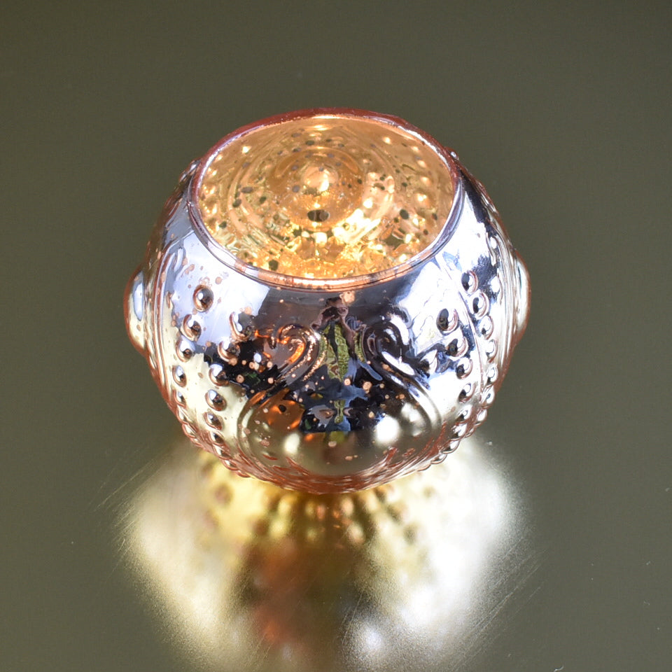 Vintage Mercury Glass Vase and Candle Holder (3.25-Inches, Small Josephine Design, Rose Gold Pink) - Use with Tea lights - for Home Décor, Parties and Weddings - PaperLanternStore.com - Paper Lanterns, Decor, Party Lights &amp; More