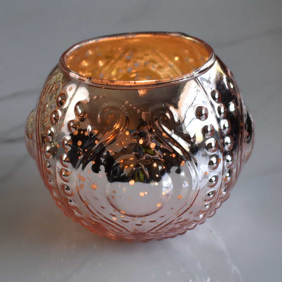 Vintage Mercury Glass Vase and Candle Holder (3.25-Inches, Small Josephine Design, Rose Gold Pink) - Use with Tea lights - for Home Décor, Parties and Weddings - PaperLanternStore.com - Paper Lanterns, Decor, Party Lights &amp; More
